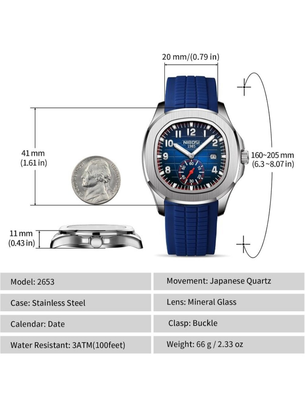 Men's Blue Analog Quartz Silicone Strap Waterproof Unique Dainty Wrist Watch - Picture 3 of 6